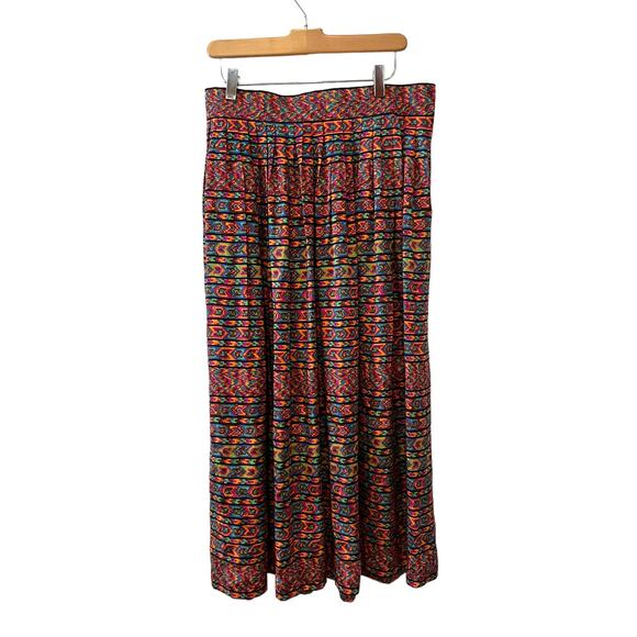 Vintage Miss O Oscar De La Renta Silk Colorful Aztec Print Pleated Midi Skirt - Picture 2 of 6